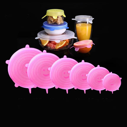 6PCS Silicone Stretch Lids Multifunctional Retractable Fresh-keeping Food Bowl Covers Reusable Saving Covers for Kitchen