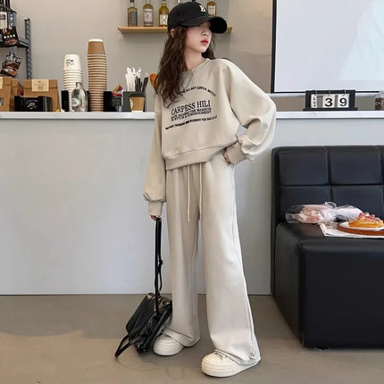 2025 fashion autumn winter spring kid Girls Clothes Suit Child letter sweatshirt t-shirt + loose pant Tracksuit 4 8 10 12 year