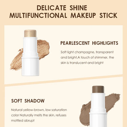 QIBEST Multi-functional Makeup Balm Pearlescent Highlights Stick Cheek Blush Brighten Highlight Stick Lip Balm Contour Pen