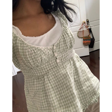 Xingqing Ruffle Top Buttons Y2K Kawaii Women Crop Tops Cute E-girl Short Sleeve T-shirt Sweet Fairy Core Clothes Summer 2024 Vest