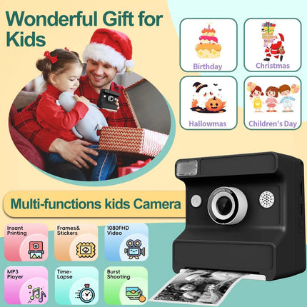 Kids Camera Instant Print Photo, Portable Thermal Printing Camera Toy with HD Digital Video, for 3-12 Years Old Boys Girls