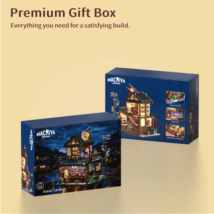 1670PCS Japanese Ramen Restaurant with Lights Building Blocks Set, City Street Scene Architectural Model Ornament, Birthday Gift