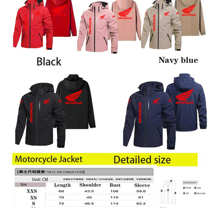 Honda Motorcycle Jacket Men's Hooded Windproof And Waterproof Coat With Detachable Hood And Zipper Shirt, Large Size Riding Suit