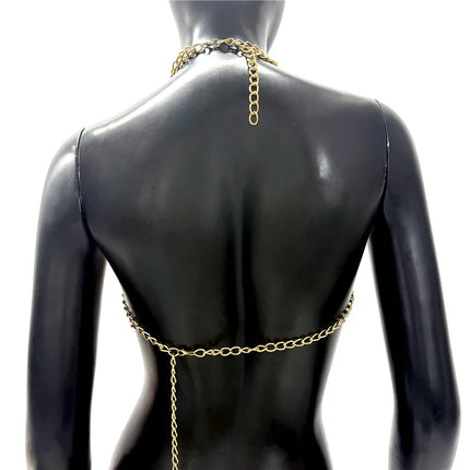 Summer Women Metal Chain Tank Top Sexy Hollow Out Backless Deep V Neck Halter Neck Crop Top Rave Party Nightclub Camisole New