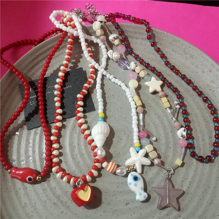 2026 Handmade Resin Star Fruit Ceramic Fish Rice Beads Choker Beaded Necklace For Women Beach Party Aesthetic Charm Jewelry Gift
