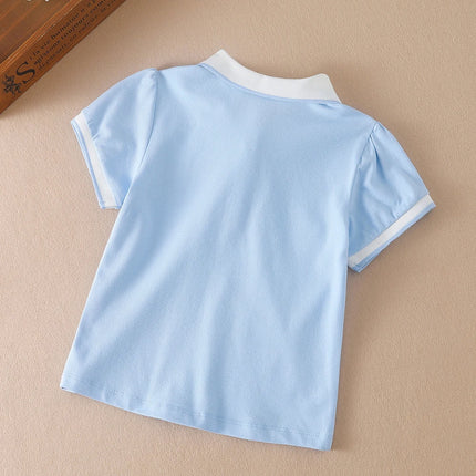Girls Polo Shirts Summer Short Sleeved Baby Girls Tee Top Shirt Cotton Clothing 2T-6T Kids Embroidered Shirts