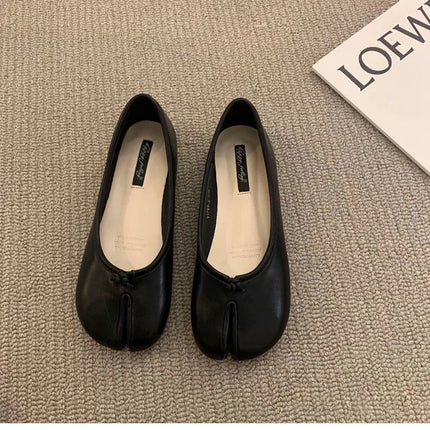 Women Black Tabi Ninja Shoes Woman Microfiber Leather Comfy Flats Split Toe Slippers Soft Bottom Loafers Ladies Moccasins 35-40