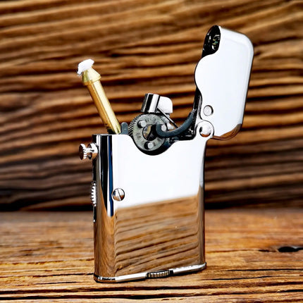 Vintage Fuel Oil Lighter Brass Chrome Plating Golden Cigarette Pipe Collection Briquet Mechanical Lifting Isqueiro