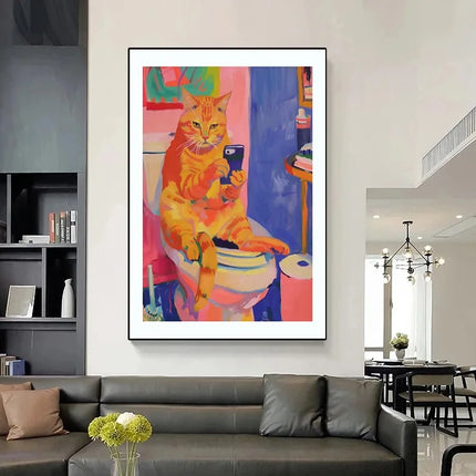 Adorable Capybara Dachshund Penguin Cat Bathroom Wall Art Canvas Poster Dopamine Decor Funny Animal Illustration Poster for Home