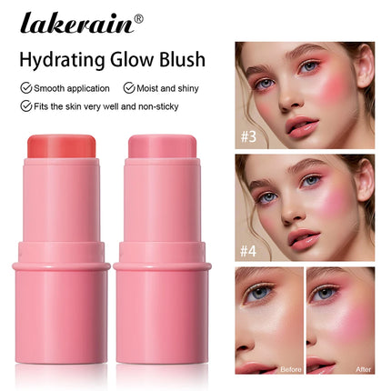 Lakerain Hydrating Glow Blush Waterproof Non-sticky Natural Saturated Blush Stick Long-lasting Moisture Brightening Jelly Blush