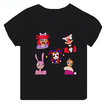 Hot Sale The Amazing Digital Circus Print Kids T-shirt Girls Clothes Baby Boys Black Short Sleeve Cotton T Shirt Children Tops