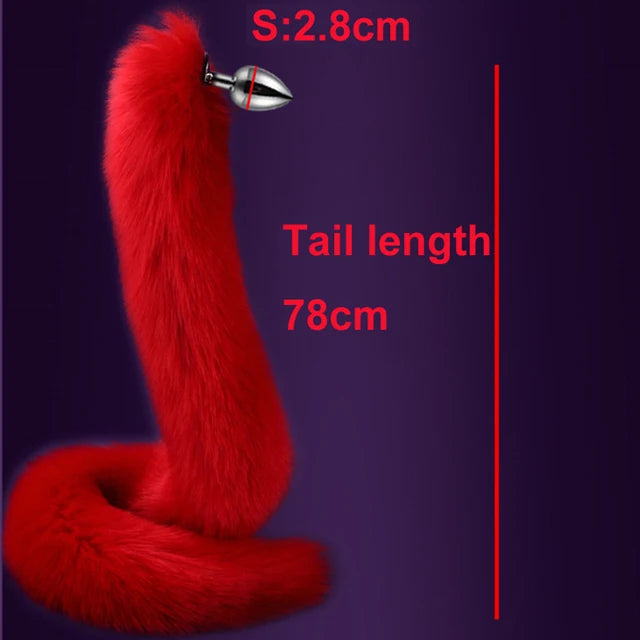 78cm Red Long Fox Tail Anal Plug Metal Butt Plug Prostate Massager Erotic Cosplay Accessories Adult Novelty Sex Toys For Couples
