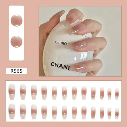 Cool Ash 24 Pcs Press on Nails Pink Nail polish Glossy Artificial Finger Manicure Reusable False Nails for Women