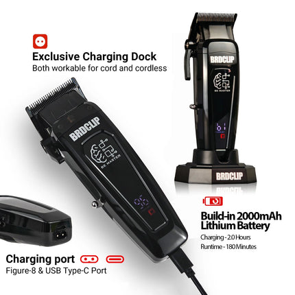BRD FADE Clipper Professional Men's Hair Line Up Trimmer 10000RPM Barber Foil Shaver Base Charger Salon Blending Tools