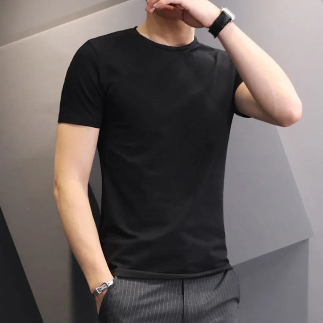 Men's T-shirts White Black Short Sleeve Loose Round Neck Bottoming Shirts Trendy Casual Solid Color Pullover Tops Male Clothing
