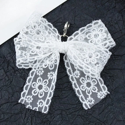 Korean Cute Lace Bow Pearl Beaded Phone Pendant Chain Accessories Aesthetic Ballet Shoes Camera Bag Decoration Keychain Gift