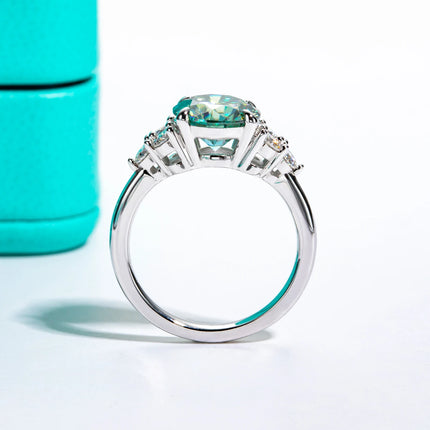 AnuJewel 3ct Round Cut Blue Green Color Moissanite Engagement Ring 18K Gold Plated Silver Luxury Wedding Ring Jewelry  Wholesale