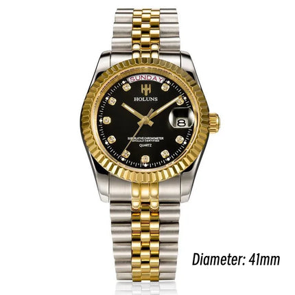 Holuns Luxury Classic 36/41mm Gold Men's Watches Japan MIYOTA Quartz Movt Stainless Steel Classic Business Wristwatch Waterproof