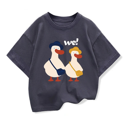 Two Ducks Original Design Summer Children Clothing Kids Short Sleeve t shirts Boys Girls Casual Loose Tee Pure Cotton Tops