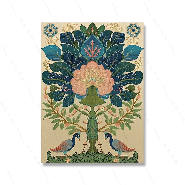 Indian Art Vintage Prints Indian Folk Wall Gallery Set Poster Peacock Elephant Canavs Painting Home Decoration