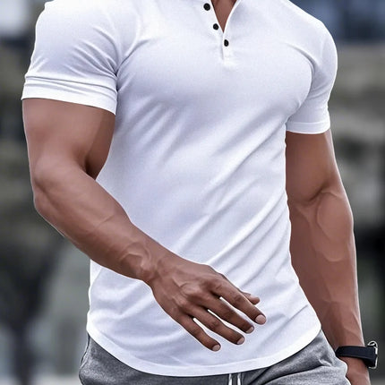 Summer Classic Men's POLO shirt, solid-color casual, comfortable, breathable, stand-up collar, short-sleeved muscle sports top