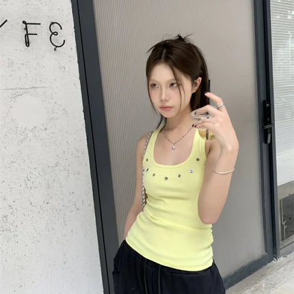 White Hollow out Work Letter Strap Vest Women Summer Design Unique American Spicy Slim Fit Svel Top Outerwear