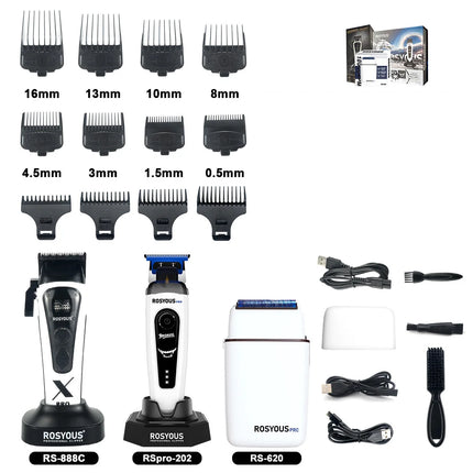 ROSYOUS RS-888C KM-1595 JC-10000 External Rotor Brushless Motor Men Electric Hair Clipper Kit 8000RPM Professional Hair Trimmer