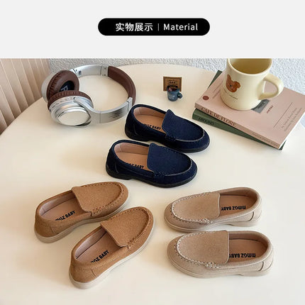 Spring Kids Loafers Suede Minimalist Trendy Unisex Boys Girls Leather Shoes Versatile Slip-resistant Solid Color Children Shoe
