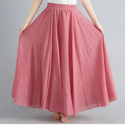 Fashion Solid Cotton Linen Women Skirts Maxi Elegant Harajuku Saia Casual Loose Long Skirt Ladies Clothes Faldas Ropa Mujer