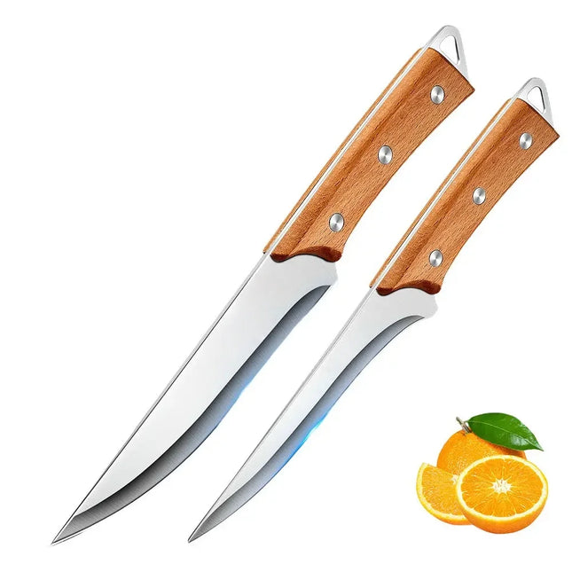 Stainless Steel Fillet Boning Knife Professional Chef's Kitchen Knife Forged Meat Cleaver Fish Slicing Knife Wooden Handle