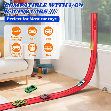 Kids' Flexible 13ft & 16ft Racing Track Kit with Suction Attachments and 4 Petite Racecars