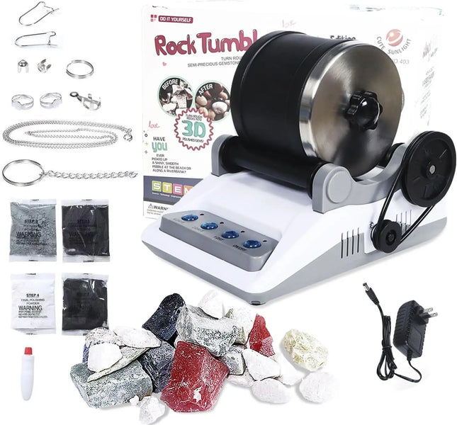 Rock Tumbler Kit, Rock Polisher Tumbler for Kids & Adults,Includes 2 Belts, Bag of Rough Stones,4 Stages of Polishing Grits: Coa