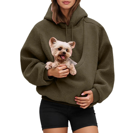Solid color Women's Kangaroo Hoodie Blackley Sweatshirt with Pet Pocket Cat Carrier Comfortable Unisex Hooded Sweatshirt