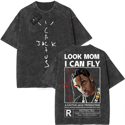100% Cotton Oversized T Shirt For Men Women HipHop Washed T Shirts cactus jack Short Sleeve Gift Tops look mom i can fly K39