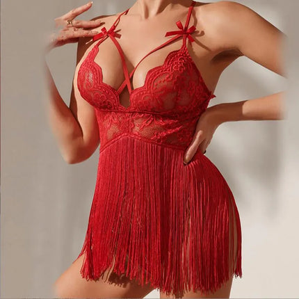 erotic bra sets lingerie Tassel mesh perspective hollow out lace sexy design sexy hot underwear women crotchless lingere set