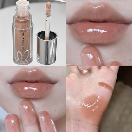 Brown Glitter Lip Glaze Lasting Shimmer Mirror Water Lip Gloss Waterproof Jelly Plumping Lipstick Make Up Moisturizing Lip Tint