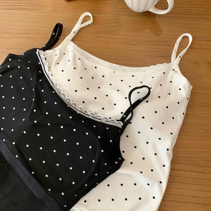 Sweet Sle Lace Polka Dot Svel Tank Top Padded Inner Wear Outerwear for Spring Summer Travel Outfit Casual Women's Vest