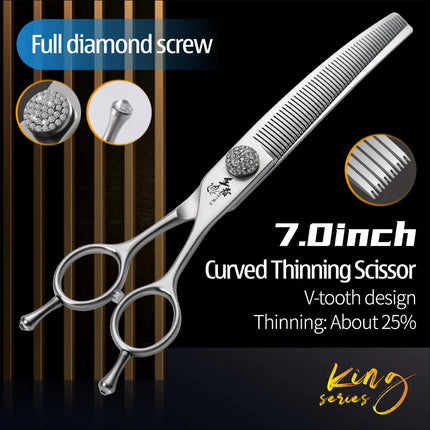 Fenice 7.0/7.5 inch Professional Dog Grooming Shears Curved Thinning Scissors for Dog Face Body Cutiing JP 440C High Quality