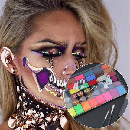 42 Colors Water Soluble Face Body Painting Set UV Neon Glitter Face Paint Art Halloween Christmas Party Body Paint Makeup Kit