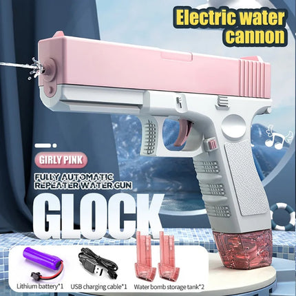 Electric Water Gun Rechargeable 10M Range Auto Manual Spray w Battery USB Cable Summer Outdoor Toy for Kids Adults Party Pool