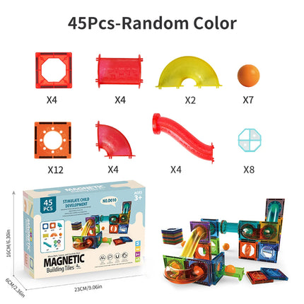 Magnetic Tiles Building Blocks for Kids 3D Clear STEM Toys Magnetic Marble Run Pipe Track Assembly Gift for 3-6 Years Old