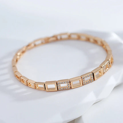 Kinel Fashion 585 Rose Gold Square Link Bracelet For Women Luxury Natural Zircon Fine Daily Bracelets Ethnic Wedding Jewelry