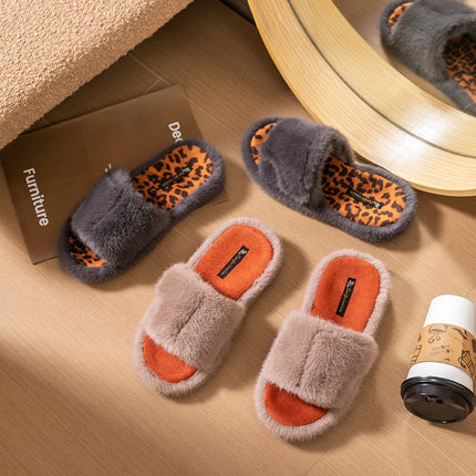 Smile Pop Winter Women Slippers Indoor House Women's Slippers Short Plush Warm Slippers For Women Flat Rubber Sole Women Shoes