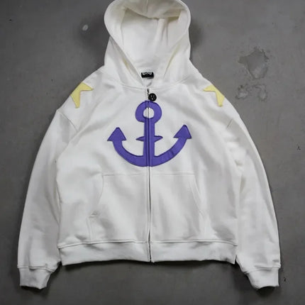 Women Shahzad Clothing Joestar Style Zip Hoodies Men JoJo Light Blue Star Tusk Print Oversized Embroidery Couple Sweatshirt Tops