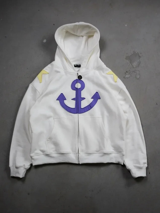 Women Shahzad Clothing Joestar Style Zip Hoodies Men JoJo Light Blue Star Tusk Print Oversized Embroidery Couple Sweatshirt Tops