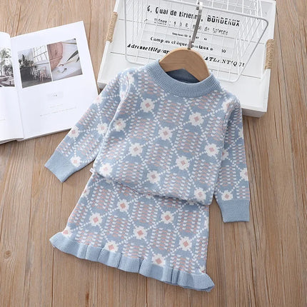 Fall toddler girl sweaters  2022 new warm knitted shirt suit skirt Korean fashion autumn winter clothes children's two piece set