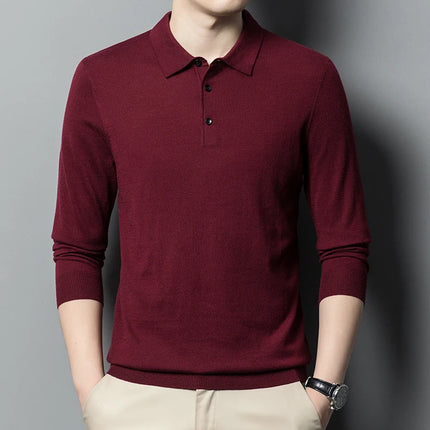 Worsted wool Men POLO Neck  Pullover Long Sleeve Lapel Sweaters Loose Warm Knitted Tops Spring Autumn New Style Men’s Clothing