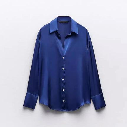 Classic Silk Satin Feel Shirt New Spring Collection Long Sleeve Polyester Fabric Women's Premium Fashion Regular Length
