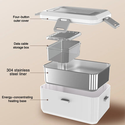 TINSOL 1.5L Electric Lunch Box 80W No Water Food Heater suitable for Portable Food Heating in Cars or Homes - Leak-proof