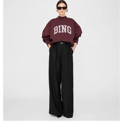 2025 Winter New North American Niche Classic Letter BING Printed Inner Fleece High Neck Loose Women's Sweatshirt